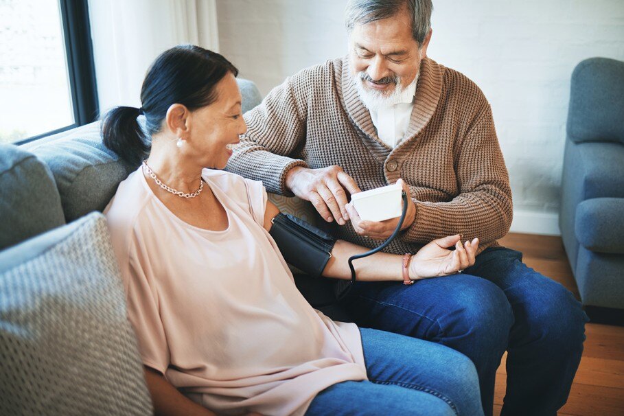 blood pressure healthcare and senior couple